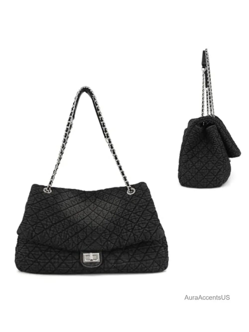 Vintage Washed Quilted Denim XL Flap Hobo Tote